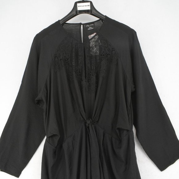 City Chic Short Dress Womens Plus Black Keyhole Lace Long Sleeve Pullover 16W - Picture 3 of 8